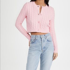 525 Cotton Cropped Cable Cardigan in Flamingo Pink, XS